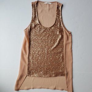 Lush Tank Top Women Small Blush Sequin Sheer